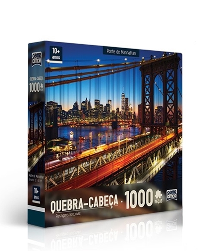 Quebra-cabeça 1000 peças - Paisagens Noturnas - Ponte de Manhattan - P