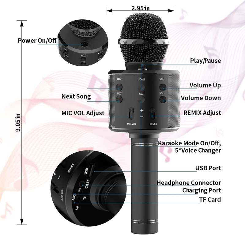 Ideiaria  Microfone Recarregável Bluetooth Karaokê Dourado - Toyng